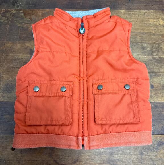 Janie And Jack Infant 6-12 Months Reversible Insulated Puffer Vest Orange Gray - Picture 1 of 9